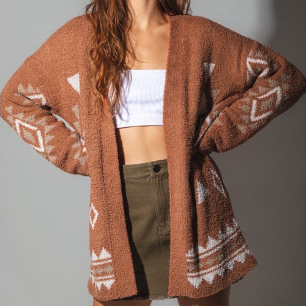 128 LAST 1! CLEARANCE Aztec soft cozy Western long sleeve orange boho cardigan - Picture 5 of 8